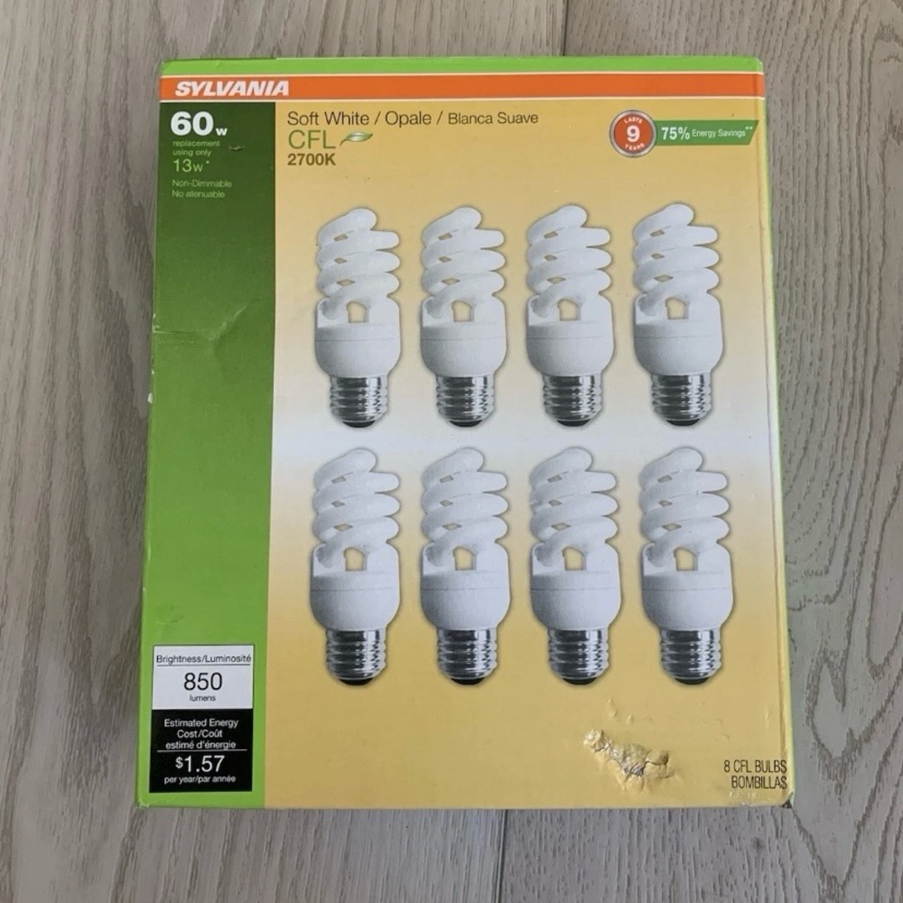 Sylvania CFL T2 Twist Light Bulbs 8 Pack, Medium Base, 2700K, Soft White, 13W